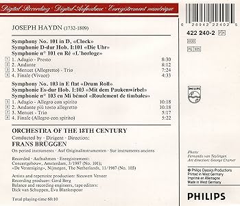 Haydn: Symphonies 101 & 103; F: Bruggen, Frans; Orchestra of